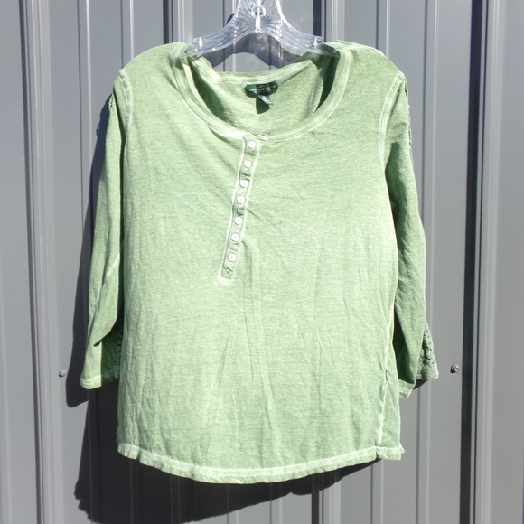 LRL Lauren Jeans Co. Green 1/4 Button Down Mid Sleeve Top- Size XL - Picture 1 of 4